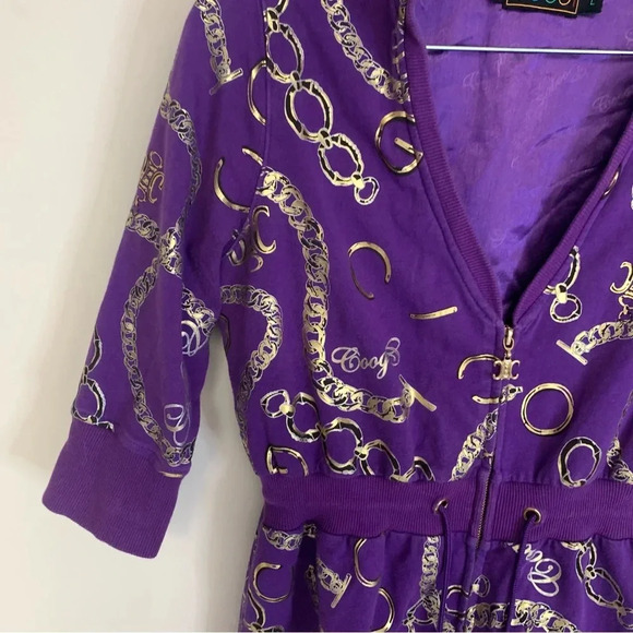 Coogi Purple Gold Short Sleeve Hooded Zip Up Bling Y2K Long  Zip Hoodie L - Picture 8 of 15